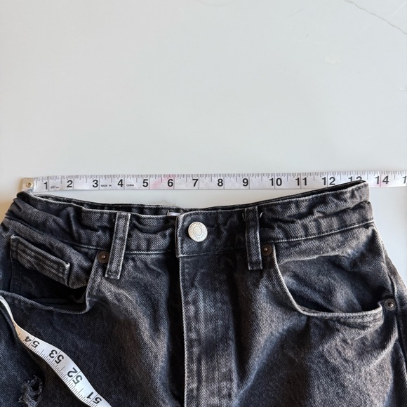 Zara Black Distressed Ripped Knee High Waisted Wide Leg Jeans Cuffed Denim - Picture 14 of 16